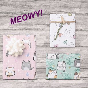 Feuille De Papier Cadeau Cute caricature chats et papillons Printemps