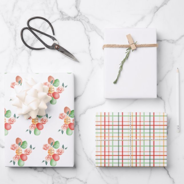 Feuille De Papier Cadeau Cute chat et oeufs Printemps de Pâques (Recto)