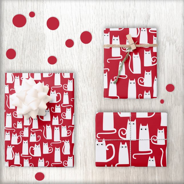 Feuille De Papier Cadeau Cute Chat Rouge et Blanc Festif (Créateur téléchargé)