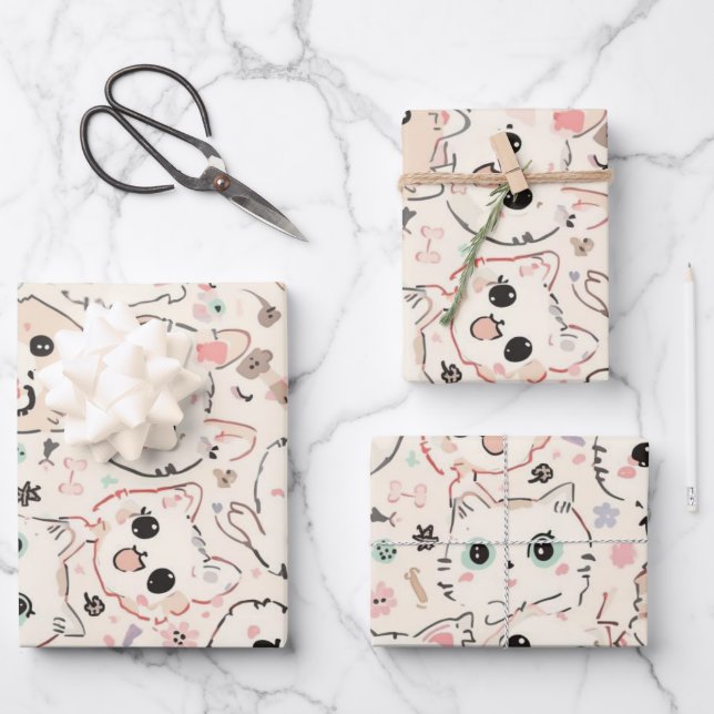 Feuille De Papier Cadeau Cute Chat simple chaton Motif (Recto)