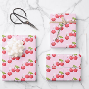 Feuille De Papier Cadeau Cute Cherry 1ère fête d'anniversaire