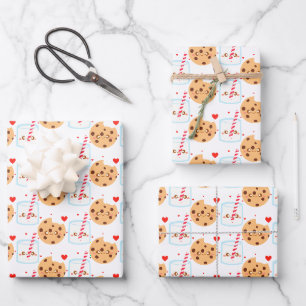 Feuille De Papier Cadeau Cute Chocolat Chip Cookie Et Verre De Lait