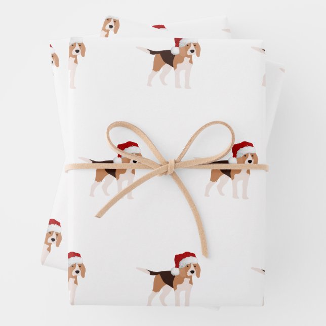 Feuille De Papier Cadeau Cute Christmas Beagle  (En situation)