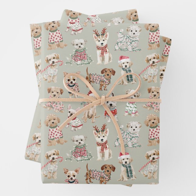 Feuille De Papier Cadeau Cute Christmas Dogs (En situation)