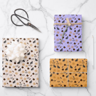 Feuille De Papier Cadeau Cute Citrouille Chat Noir Halloween Motif