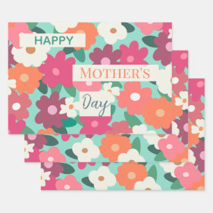 Feuille De Papier Cadeau Cute Colorful Retro Floral / Fête des Mères
