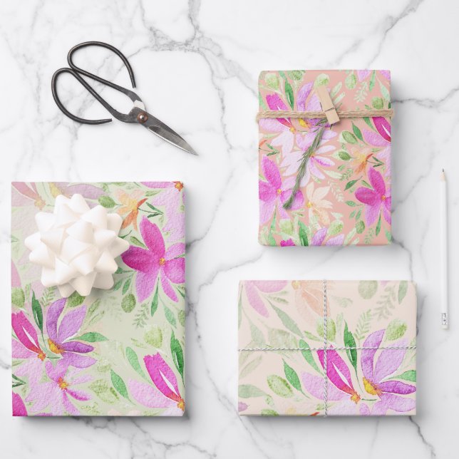 Feuille De Papier Cadeau Cute Country Boho Aquarelle Florale (Recto)