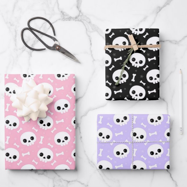 Feuille De Papier Cadeau Cute crâne et os Motifs d'Halloween (Recto)