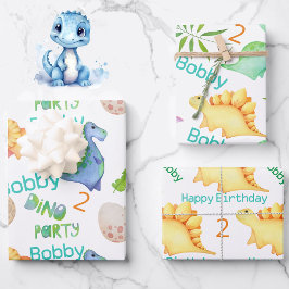 Feuille De Papier Cadeau Cute Dino Party Boys Dinosaur Nom et âge