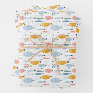 Feuille De Papier Cadeau Cute Doodle École de Motif de poisson