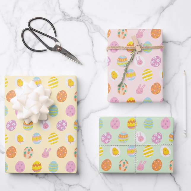 Feuille De Papier Cadeau Cute Egg Pattern Green Yellow Pink Kids Birthday (Recto)