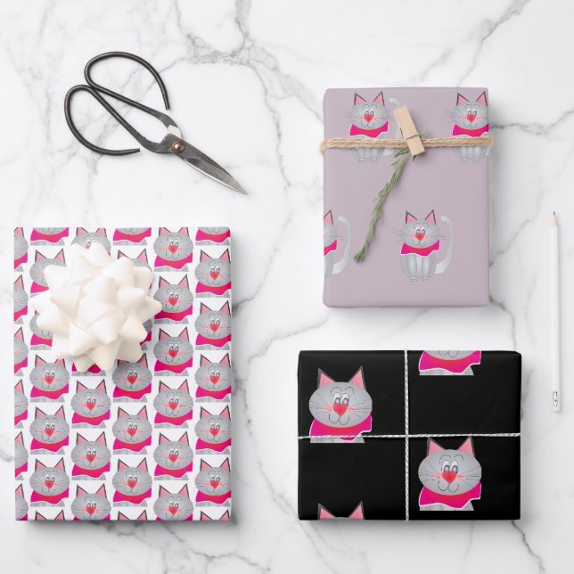 Feuille De Papier Cadeau Cute et Artsy Kitty Cat Designer (Recto)