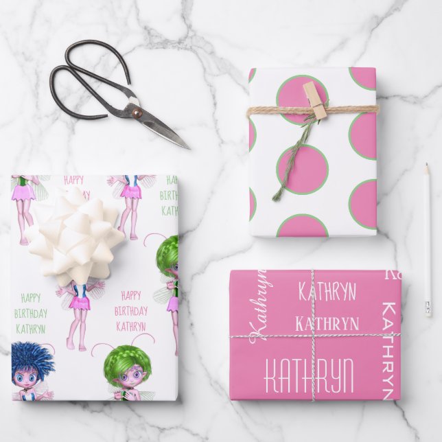 Feuille De Papier Cadeau Cute fées Personnalisé (Recto)