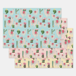 Feuille De Papier Cadeau Cute Fiesta Llama & Cactus Motif