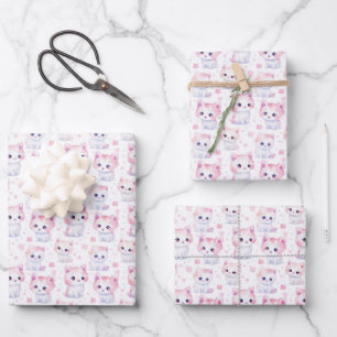 Feuille De Papier Cadeau Cute Fluffy Kittens rose