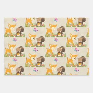 Feuille De Papier Cadeau Cute Forest Animaux Whimsical Cartoon Motif