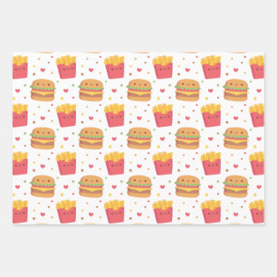 Feuille De Papier Cadeau Cute frites et Motif de hamburger