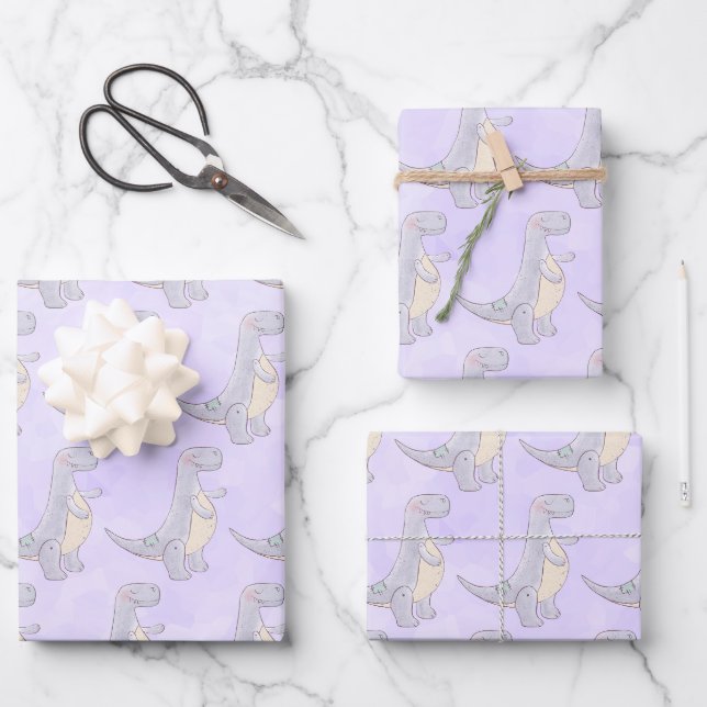 Feuille De Papier Cadeau Cute Gray Tyrannosaure Rex Dinosaur Toy (Recto)