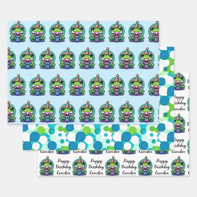 Feuille De Papier Cadeau Cute Grenouille personnalisée Thème Anniversaire (Lot)