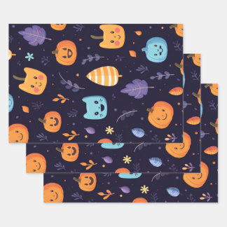 Feuille De Papier Cadeau Cute Halloween Chats et Citrouilles