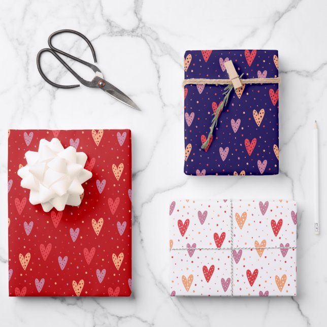 Feuille De Papier Cadeau Cute Hearts and dots Valentines Pattern (Recto)