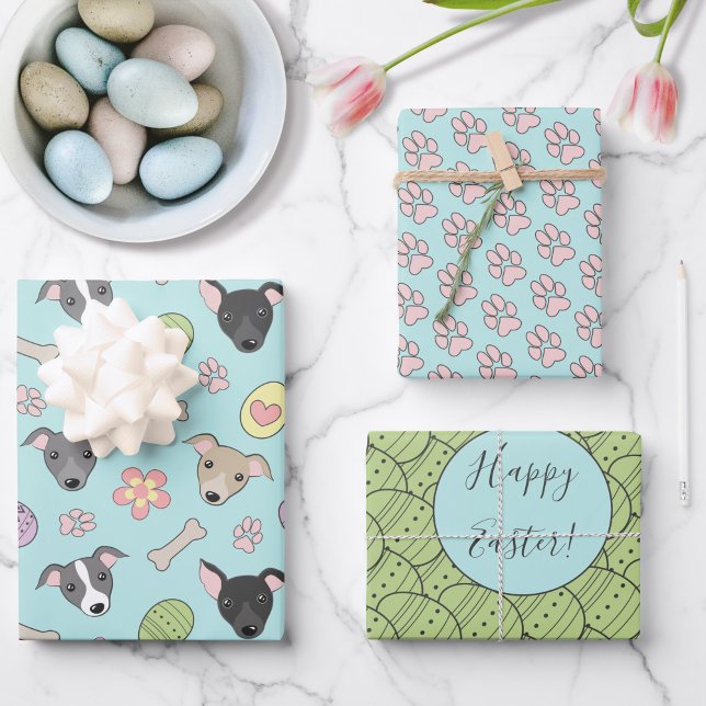 Feuille De Papier Cadeau Cute Italien greyhound OEufs de Pâques Paws Motif (Créateur téléchargé)