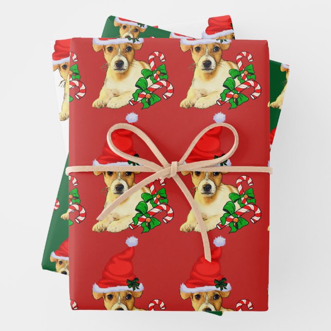 Feuille De Papier Cadeau Cute Jack Russell Terrier Noël (En situation)
