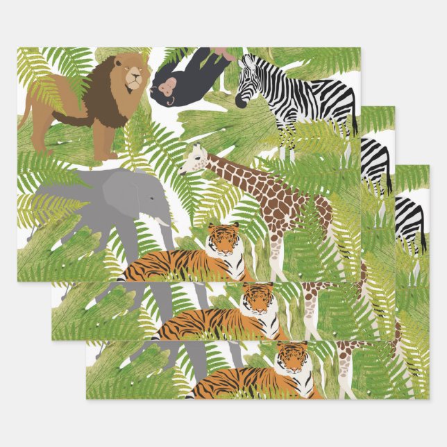 Feuille De Papier Cadeau Cute Jungle Animaux Safari Garçon | Fille (Lot)