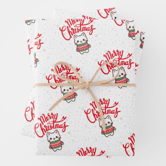 Feuille De Papier Cadeau Cute Kawaii Christmas Kitten In A Sweater