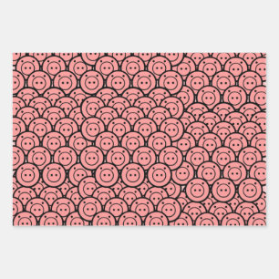 Feuille De Papier Cadeau Cute Kawaii Pink Piglets & Piglets Motif Vector Ar