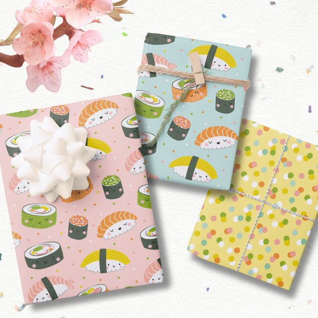 Feuille De Papier Cadeau Cute Kawaii Sushi et points (Créateur téléchargé)