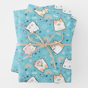 Feuille De Papier Cadeau Cute Kitty Chat Motif Whimsical