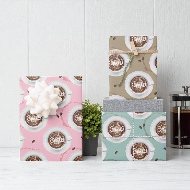 Feuille De Papier Cadeau Cute Louveur De Café | Tasses à café esthétiques (Wrap with a smile! Cute coffee gift paper for the caffeine lover.)