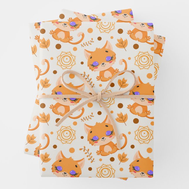 Feuille De Papier Cadeau Cute Méditer Chat Orange (En situation)
