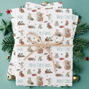 Feuille De Papier Cadeau Cute Mice Lecture Livres Joyeux Noël