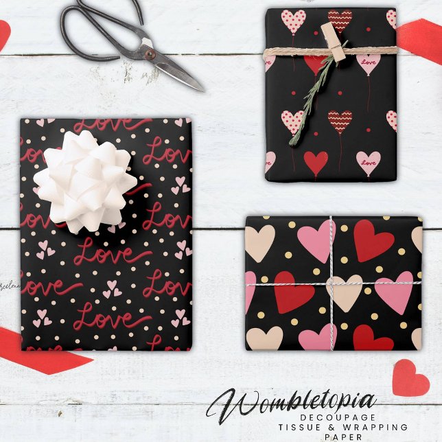 Feuille De Papier Cadeau Cute Moderne Rouge et Rose Coeurs d'amour (Créateur téléchargé)