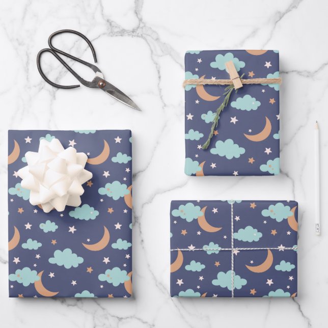 Feuille De Papier Cadeau Cute Moon Star Cloud Motif (Recto)