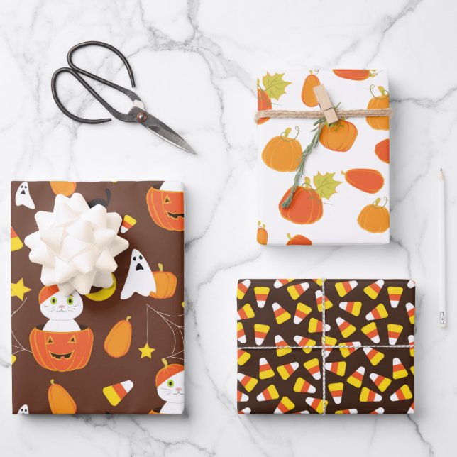 Feuille De Papier Cadeau Cute motif Halloween (Recto)