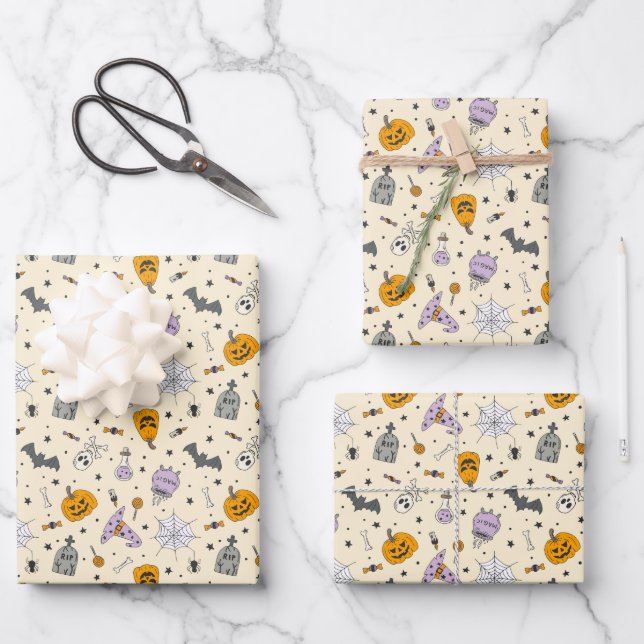 Feuille De Papier Cadeau Cute Motif Halloween (Recto)