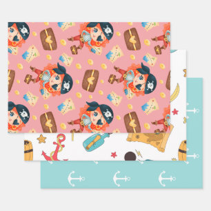 Feuille De Papier Cadeau Cute Nautical Girl Pirate