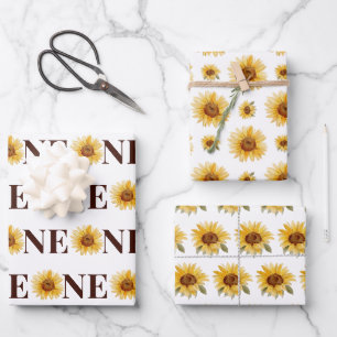 Feuille De Papier Cadeau Cute One Sunflower 1er anniversaire