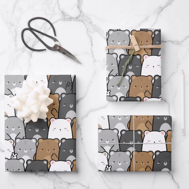 Feuille De Papier Cadeau Cute ours Motif sans joint (Recto)