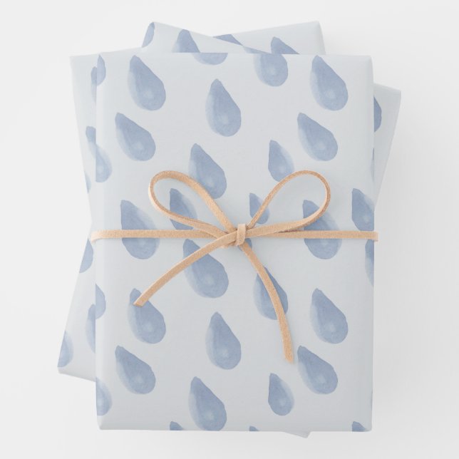 Feuille De Papier Cadeau Cute Pastel Bleu & Crème Raindrop Aquarelle (En situation)