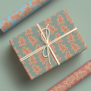 Feuille De Papier Cadeau Cute Pastel Cartoon Gingerbread Homme Noël