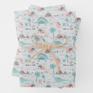 Feuille De Papier Cadeau Cute Pastel Dinosaur Motif