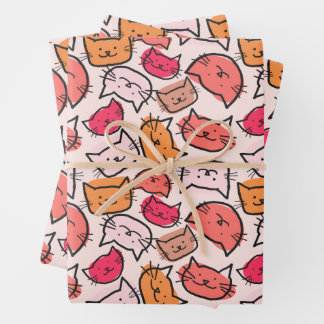 Feuille De Papier Cadeau Cute Pastel, Hot rose & Orange Hand Drake Chat Fac