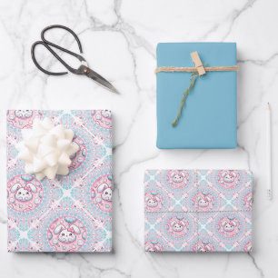 Feuille De Papier Cadeau Cute Pastel Kawaii Bunny Dot Mandala Diamond Tile