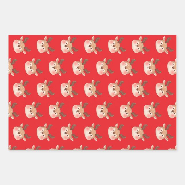 Feuille De Papier Cadeau Cute Pastel Reindeer Head (Devant)
