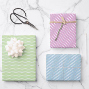Feuille De Papier Cadeau Cute Pastel Vert, rose et bleu À petits pois