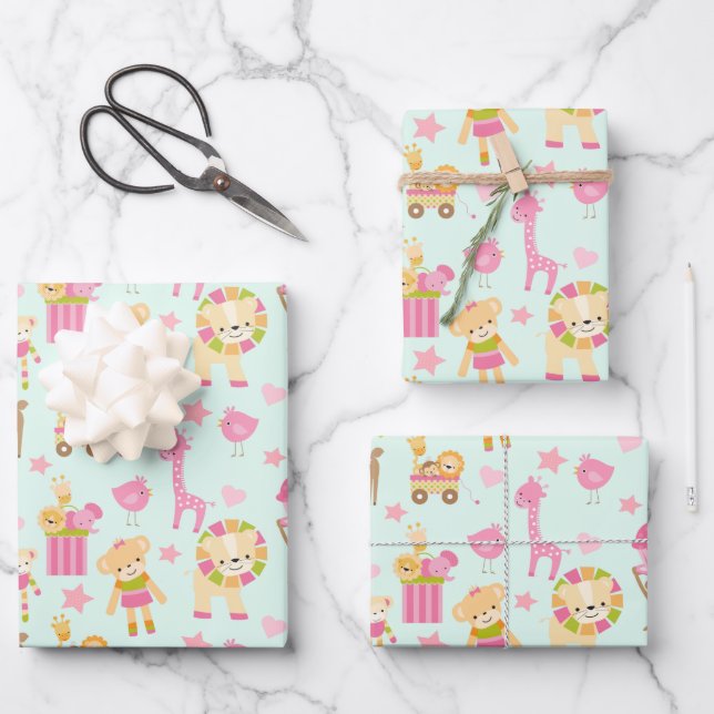 Feuille De Papier Cadeau Cute Pattern avec Whimsical Animals & Toys (Recto)